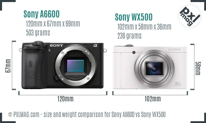 Sony A6600 vs Sony WX500 size comparison
