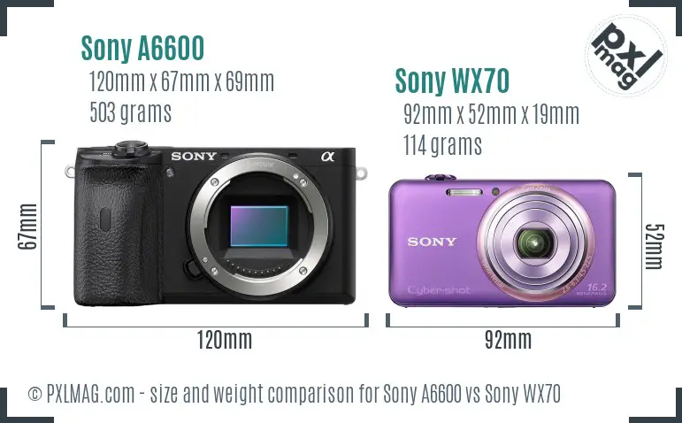 Sony A6600 vs Sony WX70 size comparison