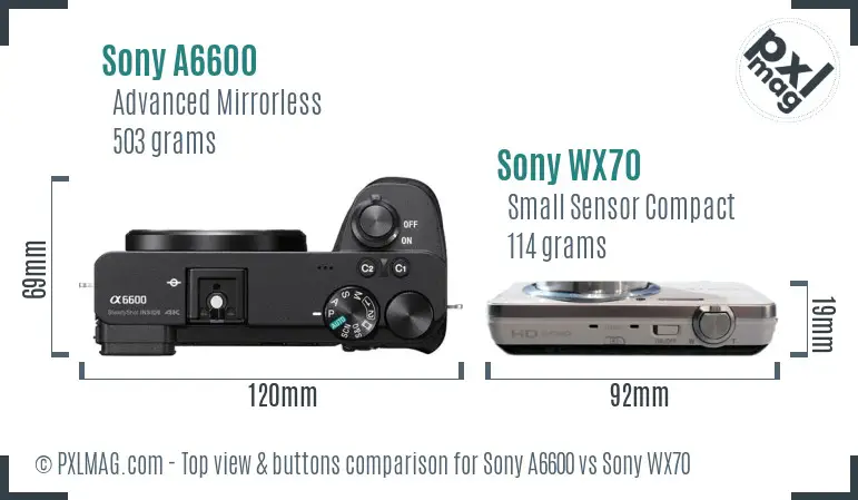 Sony A6600 vs Sony WX70 top view buttons comparison