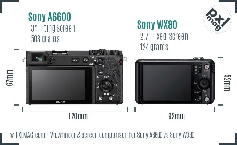 Sony A6600 vs Sony WX80 Screen and Viewfinder comparison