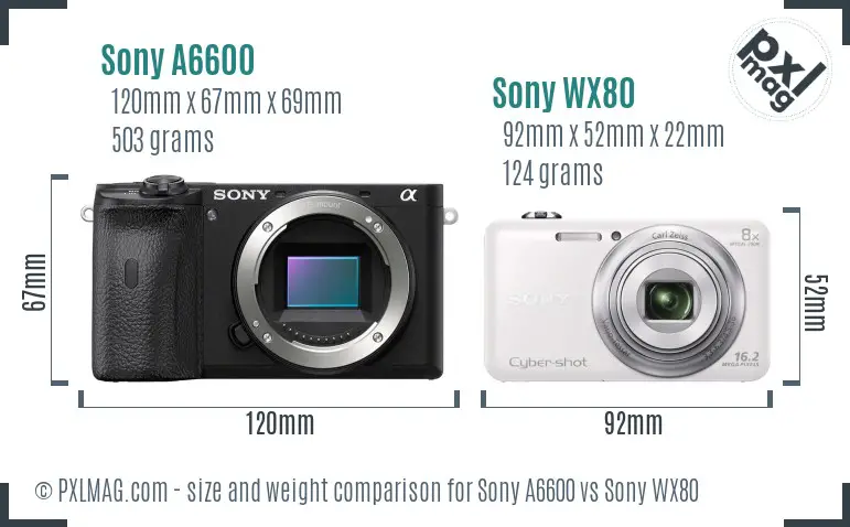 Sony A6600 vs Sony WX80 size comparison