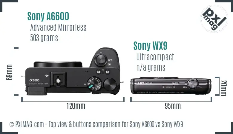 Sony A6600 vs Sony WX9 top view buttons comparison