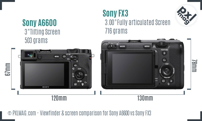 Sony A6600 vs Sony FX3 Screen and Viewfinder comparison