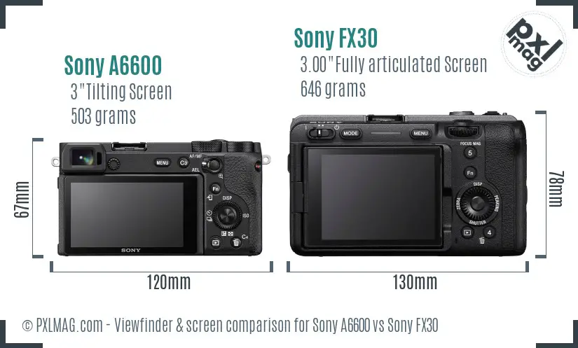 Sony A6600 vs Sony FX30 Screen and Viewfinder comparison