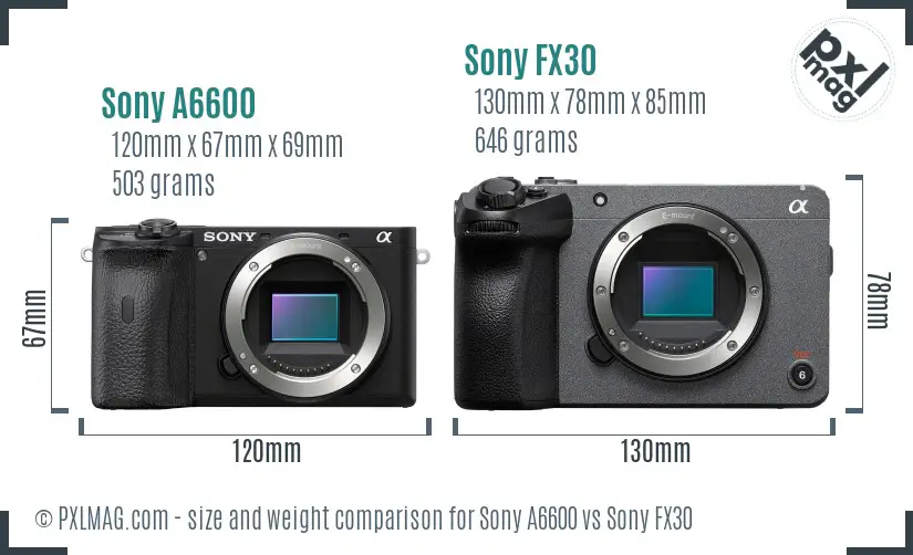 Sony A6600 vs Sony FX30 size comparison