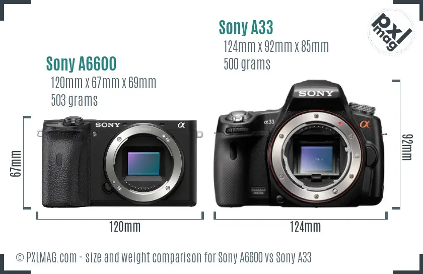 Sony A6600 vs Sony A33 size comparison