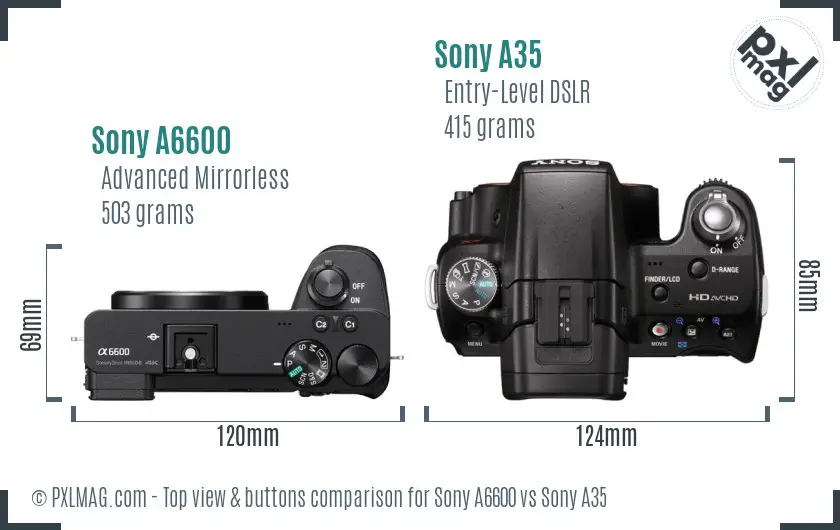 Sony A6600 vs Sony A35 top view buttons comparison