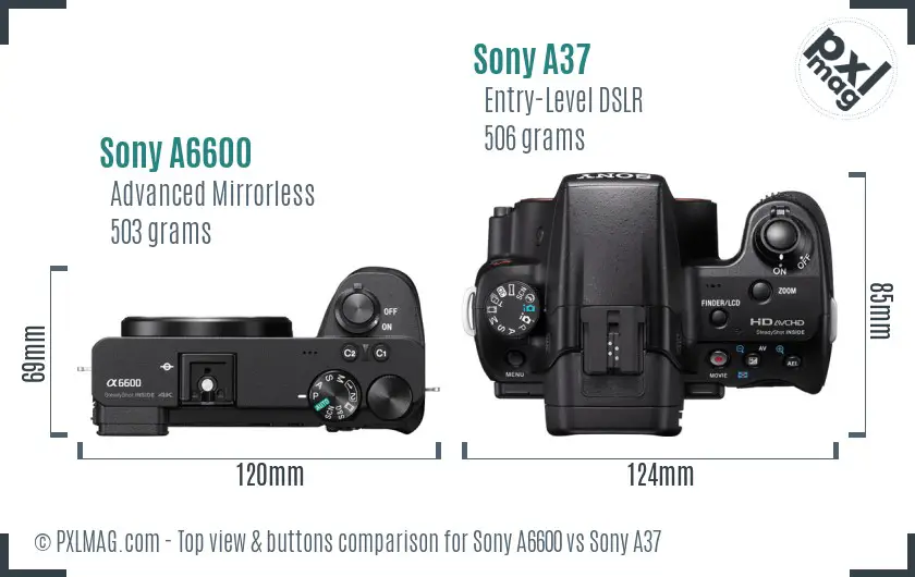 Sony A6600 vs Sony A37 top view buttons comparison