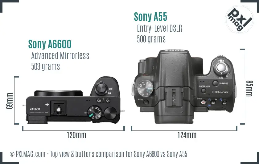 Sony A6600 vs Sony A55 top view buttons comparison