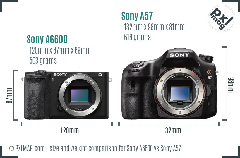 Sony A6600 vs Sony A57 size comparison