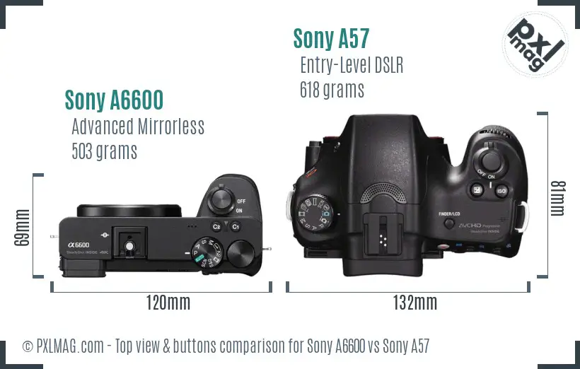 Sony A6600 vs Sony A57 top view buttons comparison