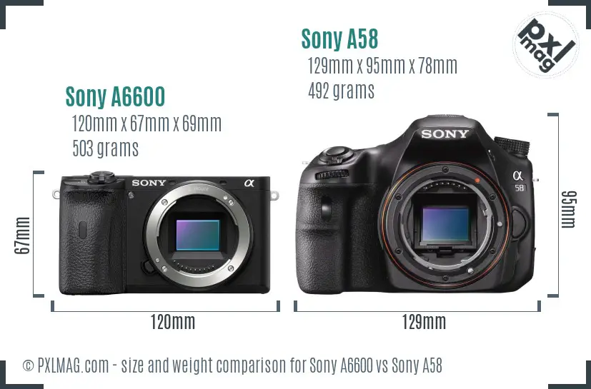 Sony A6600 vs Sony A58 size comparison
