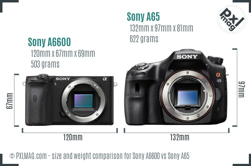 Sony A6600 vs Sony A65 size comparison