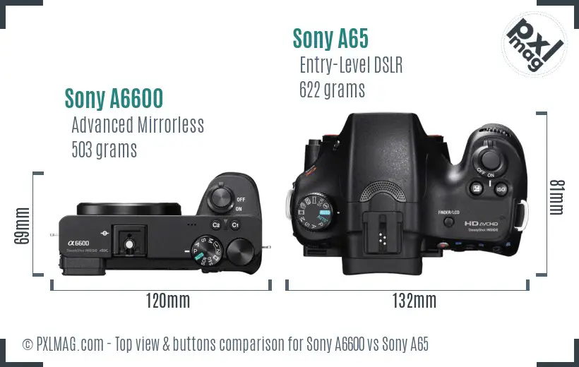 Sony A6600 vs Sony A65 top view buttons comparison