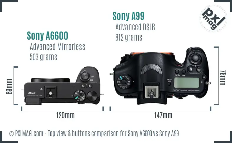 Sony A6600 vs Sony A99 top view buttons comparison