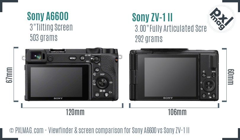 Sony A6600 vs Sony ZV-1 II Screen and Viewfinder comparison