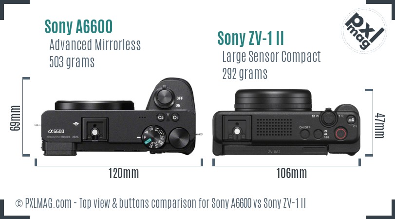 Sony A6600 vs Sony ZV-1 II top view buttons comparison