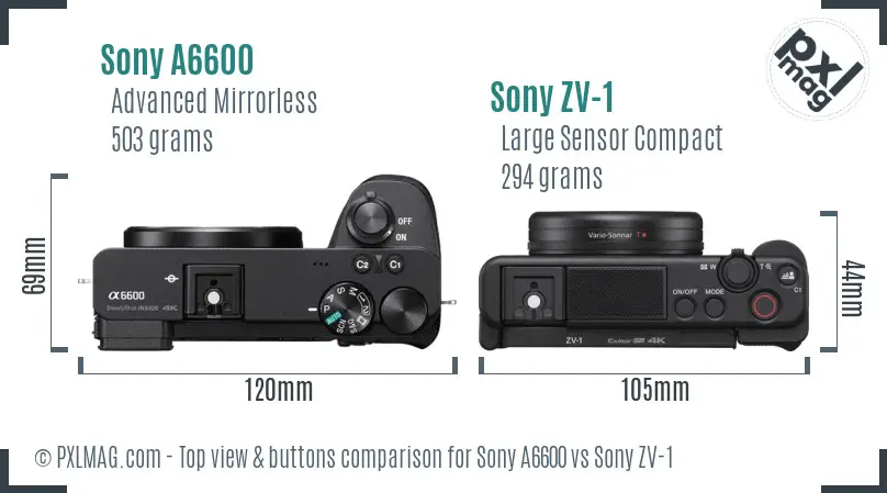 Sony A6600 vs Sony ZV-1 top view buttons comparison