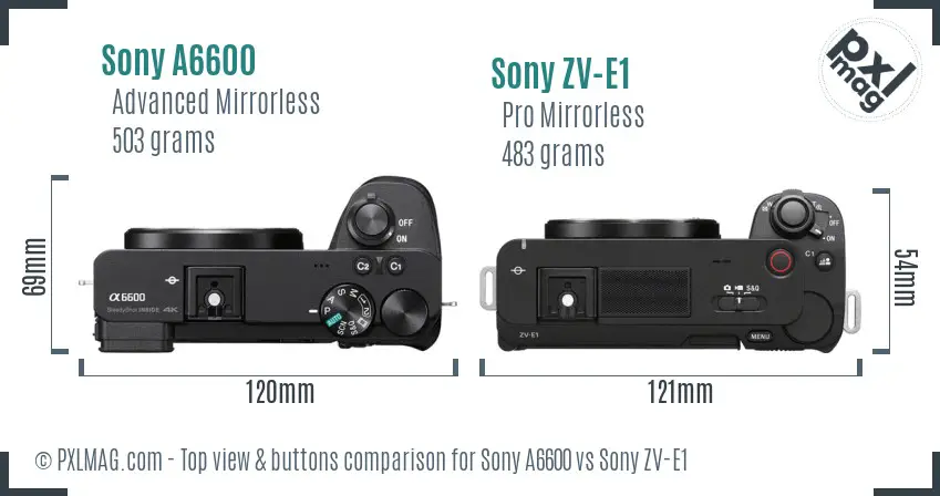 Sony A6600 vs Sony ZV-E1 top view buttons comparison Sony A6600 vs Sony ZV-E1 top view buttons comparison