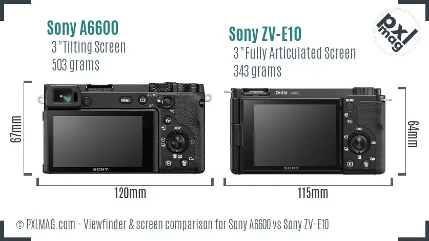 Sony A6600 vs Sony ZV-E10 Screen and Viewfinder comparison