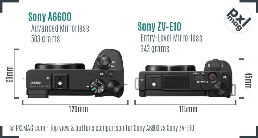 Sony A6600 vs Sony ZV-E10 top view buttons comparison