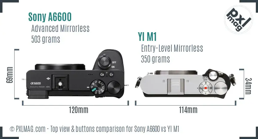 Sony A6600 vs YI M1 top view buttons comparison