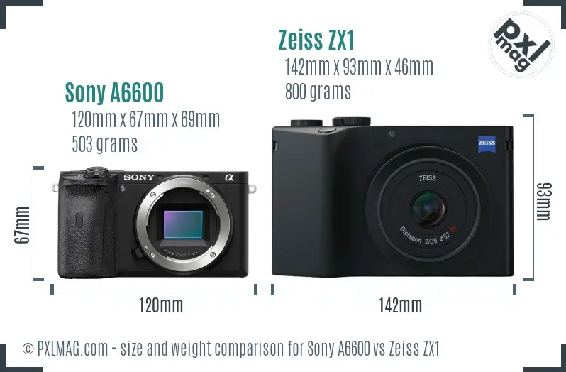 Sony A6600 vs Zeiss ZX1 size comparison