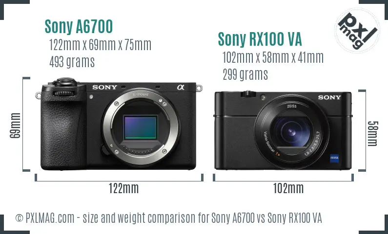 Sony A6700 vs Sony RX100 VA size comparison
