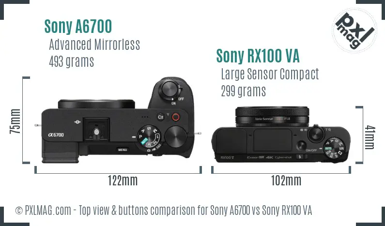 Sony A6700 vs Sony RX100 VA top view buttons comparison