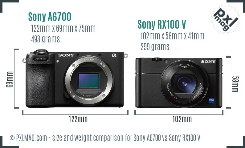 Sony A6700 vs Sony RX100 V size comparison Sony A6700 vs Sony RX100 V size comparison