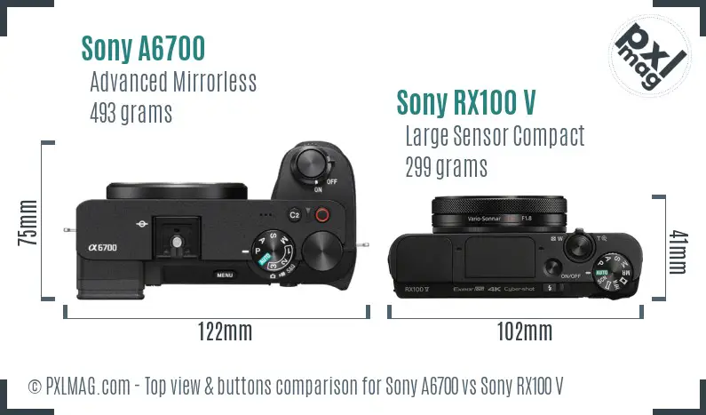 Sony A6700 vs Sony RX100 V top view buttons comparison Sony A6700 vs Sony RX100 V top view buttons comparison