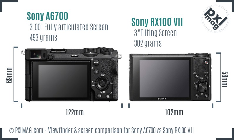 Sony A6700 vs Sony RX100 VII Screen and Viewfinder comparison
