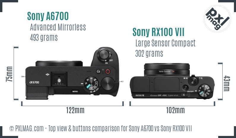 Sony A6700 vs Sony RX100 VII top view buttons comparison