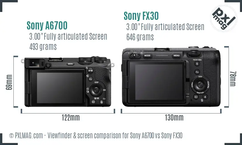 Sony A6700 vs Sony FX30 Screen and Viewfinder comparison
