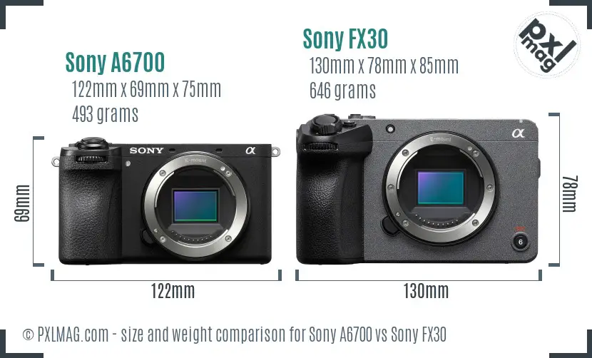 Sony A6700 vs Sony FX30 size comparison