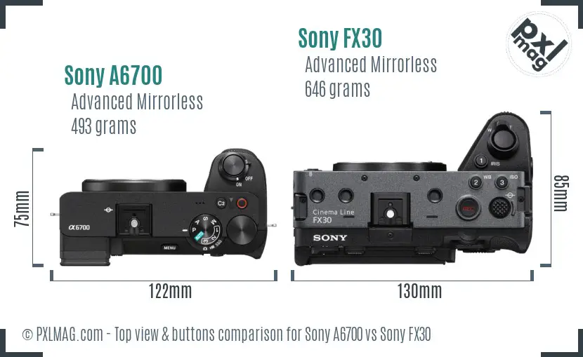 Sony A6700 vs Sony FX30 top view buttons comparison