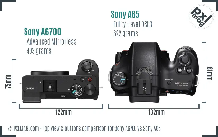 Sony A6700 vs Sony A65 top view buttons comparison Sony A6700 vs Sony A65 top view buttons comparison