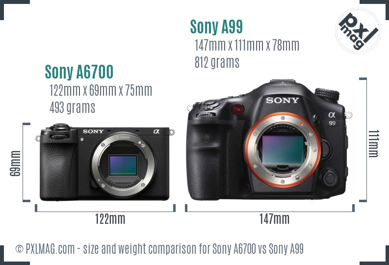 Sony A6700 vs Sony A99 size comparison