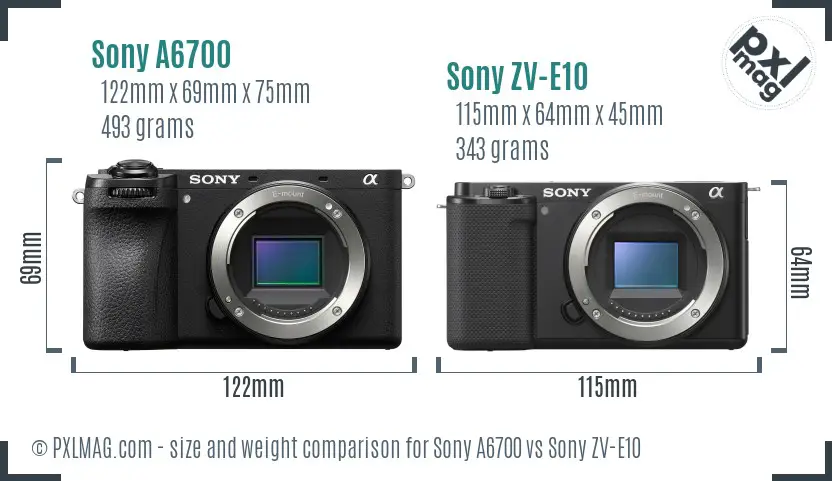 Sony A6700 vs Sony ZV-E10 size comparison