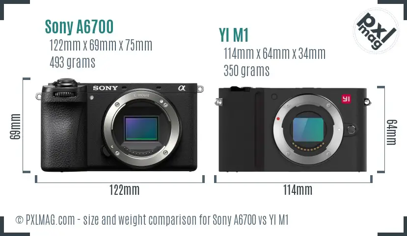 Sony A6700 vs YI M1 size comparison