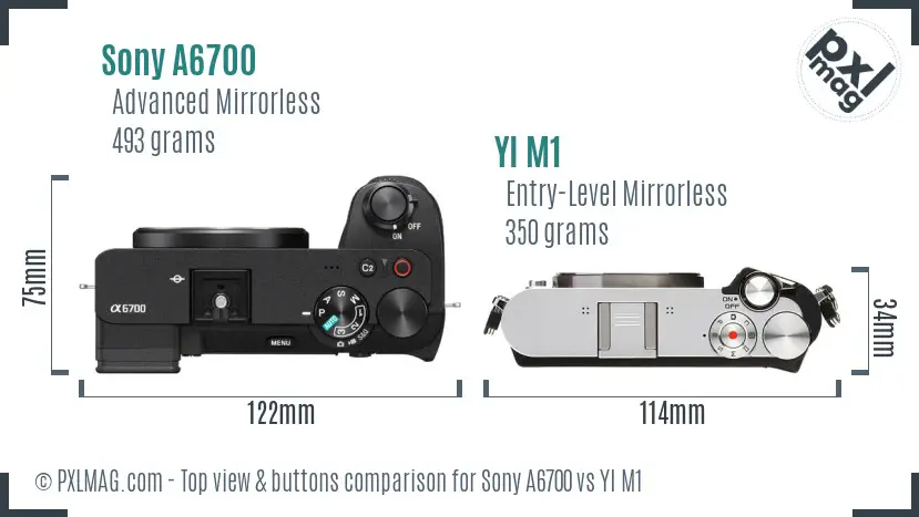 Sony A6700 vs YI M1 top view buttons comparison