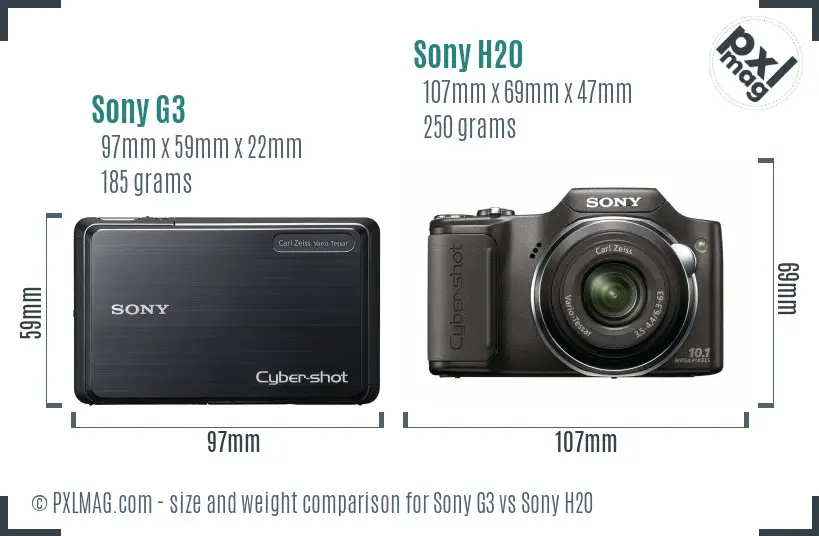 Sony G3 vs Sony H20 size comparison