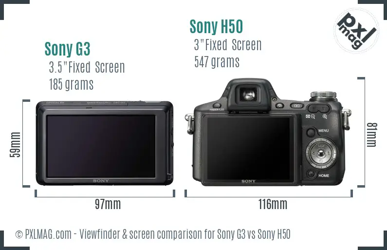 Sony G3 vs Sony H50 Screen and Viewfinder comparison