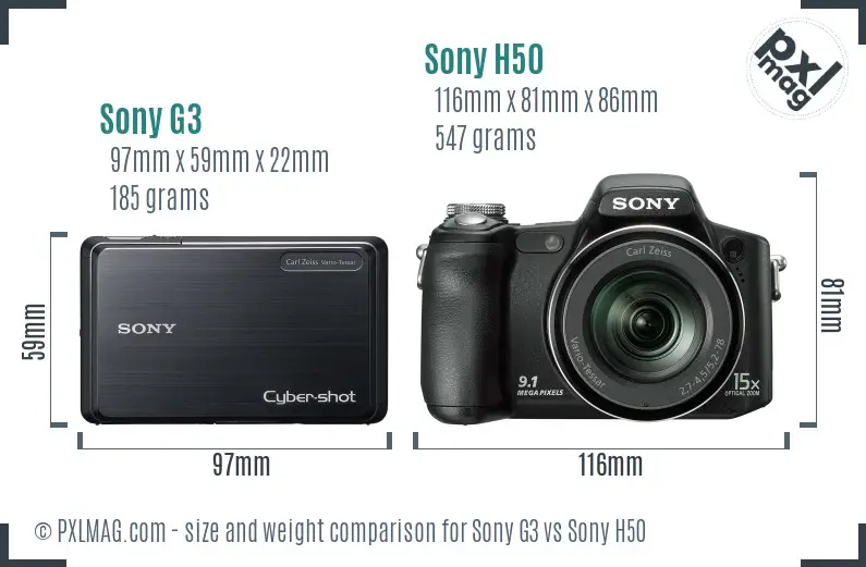 Sony G3 vs Sony H50 size comparison