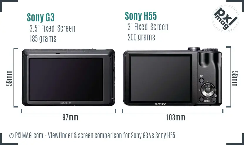 Sony G3 vs Sony H55 Screen and Viewfinder comparison