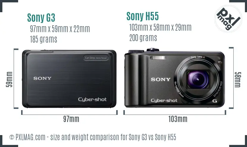Sony G3 vs Sony H55 size comparison