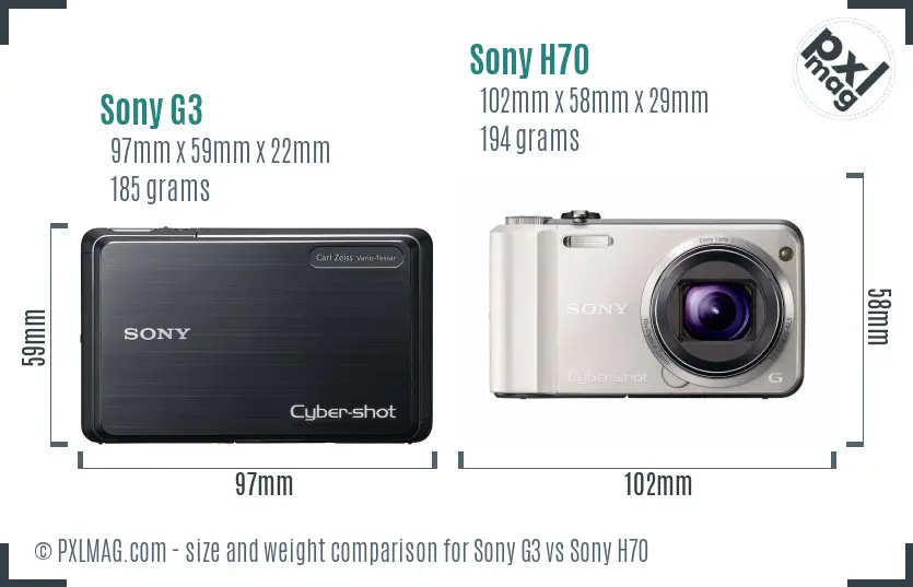 Sony G3 vs Sony H70 size comparison