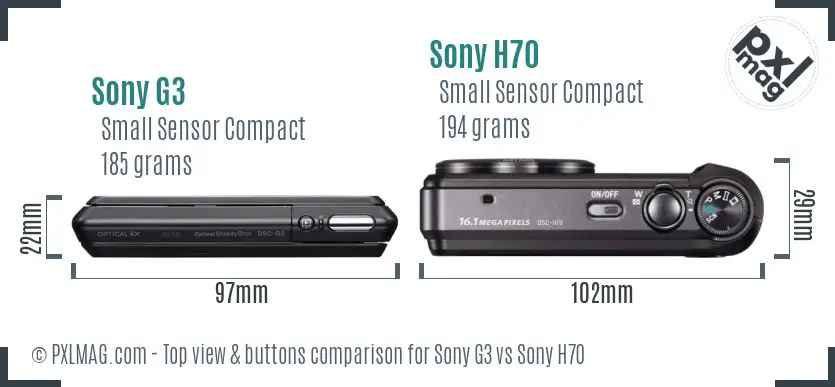Sony G3 vs Sony H70 top view buttons comparison