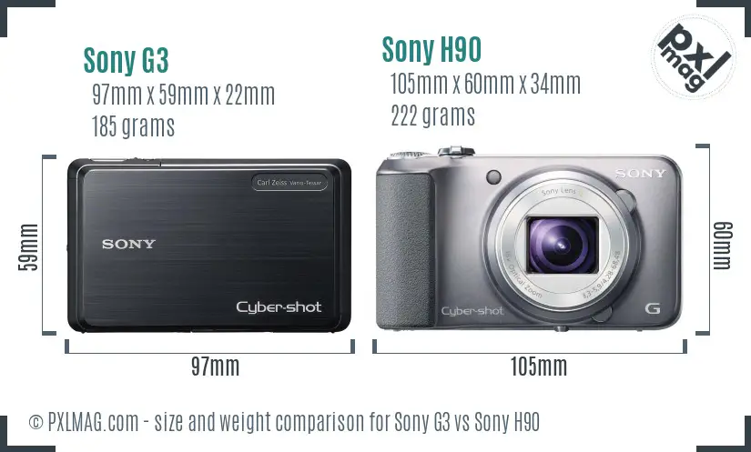 Sony G3 vs Sony H90 size comparison