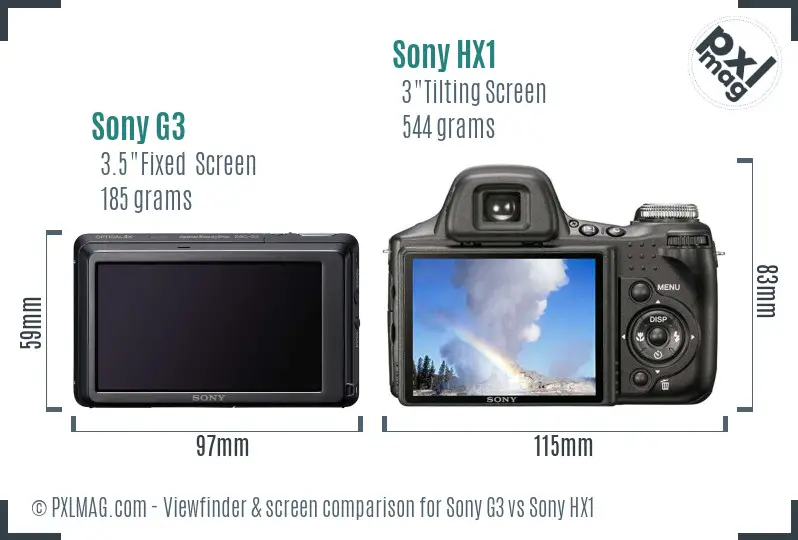 Sony G3 vs Sony HX1 Screen and Viewfinder comparison